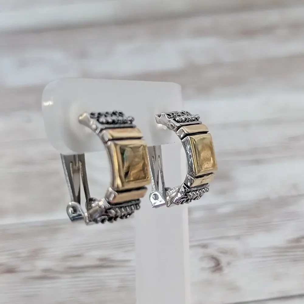 Vintage Clip On Earrings Chunky Gold Tone & Silver Tone Half Hoop - Some Marks